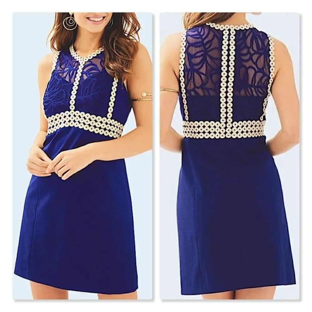 🔅 LILLY PULITZER 🔅 Leigh Stretch Shift Dress - [size 2 in Blue/Gold]
